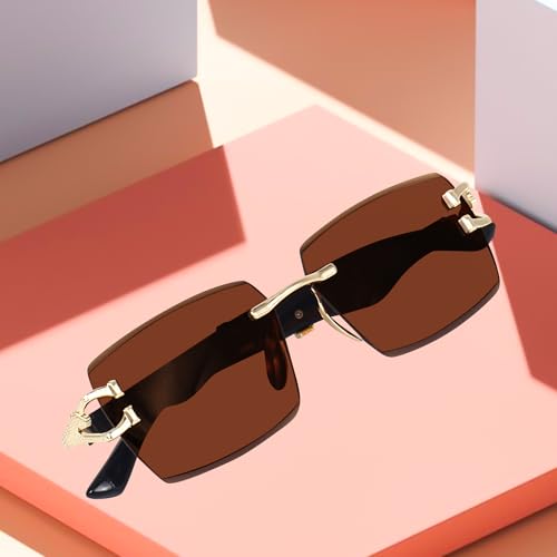 Image of Dervin UV Protected Rectangular Rimless Sunglasses for Men and Women
