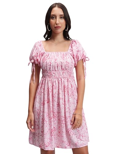 Image of Tokyo Talkies Womens Dresses for Women | Floral Print | Mini Dress | Puff Short Sleeves | Fit & Flare | Elegant & Trendy | Dress for Women | Women Dress | Stylish Women Dress