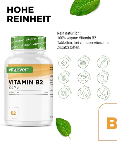 vit4ever Vitamin B2 (Riboflavin) - 250 mg - 365 Tabletten - Hochdosiert - Ohne unerwünschte Zusätze - Vegan