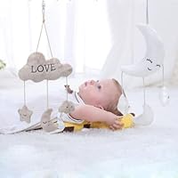 DECHOUS Plush Moon Hanging Rattle for Infants and, White Cloud and Moon Musical Plush, Soft Bed Pendant Sensory Development for Babies