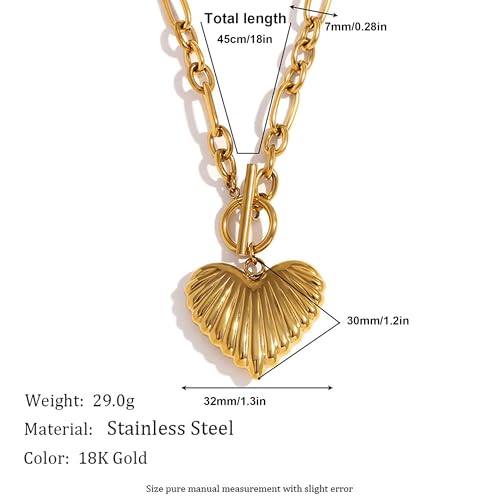 18K Gold Plated Heart Pendant Necklace Chunky Paperclip Choker Necklace for Women4