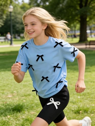 Image of Kids Girl Clothes Heart Print Short Sleeve Top and Shorts Cute Girl Summer Outfits Short Set