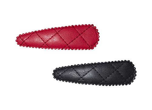 Anna Belen Girls"Melanie" Faux Leather Snap Clip 3.50 inch O/S Red and Black (2 Pieces)