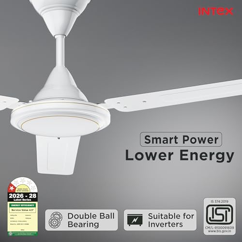 Image of Intex Aero Silk 1200MM Ceiling Fan 3 Blade 380 RPM | High Speed Motor 210 CMM | Air Delivery 50W Low Power Double Ball Bearing | Rust Proof Body 3 Speed Control 24 Month Warranty (White)