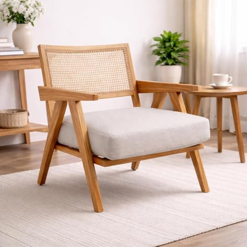 Image of WELL KNOWN Wooden Folding Chair | Portable Foldable Armchair for Balcony, Patio, Living & Drawing Room | Sheesham Wood, Honey Finish (Natural - Rattan)