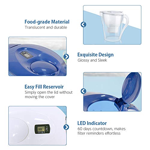 DECDEAL Jarro com filtro de água de 3,5L com indicador eletrônico 1 Filtro de 4 estágios Sistema de