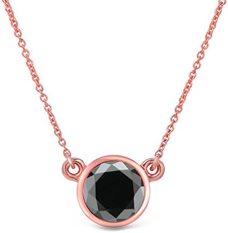 14k Rose Gold Bezel-Set Round-Cut Black Diamond Solitaire Pendant...