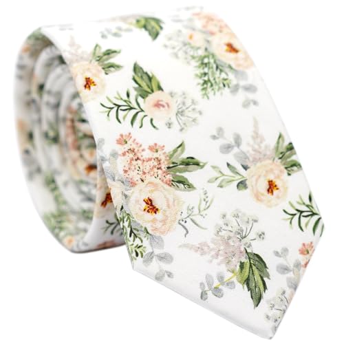 Image of BELLUNO Men's Cotton Floral Skinny Tie, 2.5 inch Width, with Gift Box