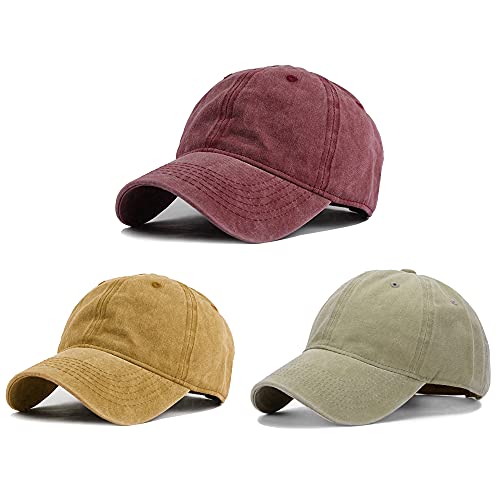 Image of HH HOFNEN Baseball Cap Washed Cotton Unstructured Vintage Hat for Men Women | Unisex Sports Ball Caps Sun Protection Adjustable Outdoor Curved-Brim Dad Hat Classic Plain Cap