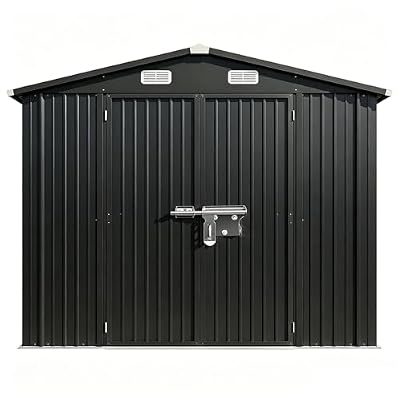 Metal Outdoor Storage Shed with Sloping Roof and Lockable Door, Heavy-Duty, for Patio, Lawn, Backyard (Black, 10×8 FT)