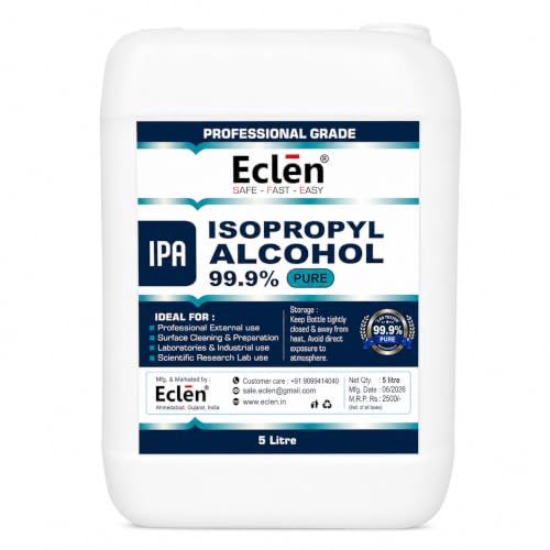 Image of ECLEN Isopropyl Alcohol 99.9% IPA | High Purity Isopropyl Rubbing Alcohol for Electronics Cleaning, Laboratory, Industrial, Surface Preparation & Technical Use (5000ml)