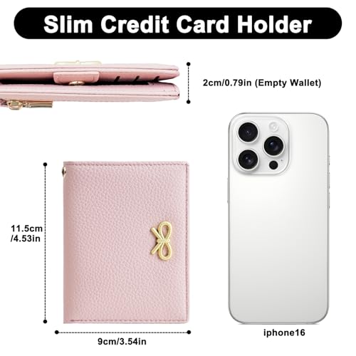 Image of GOIACII Small Women's Wallet RFID Blocking Wristlet Girls Cute Bow Mini Purse Bifold Silm Card Holder Pink