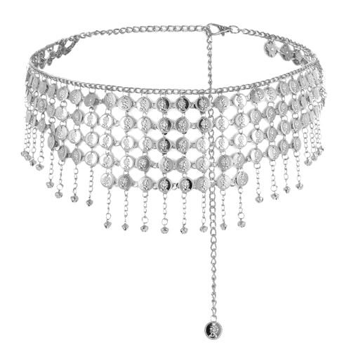 Tofsmidjekedja silver, flerskiktsmynt, magkedja, kurdiskt kedjebälte, Belly Waist Chain för magdans, magdans outfit för kvinnor klänning cosplay party klubb halloween