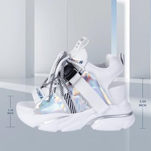 Women's Platform Wedge Sandals, Open-toe Colored Casual Slope Heel Sandals, Lace-up Light Sports Shoes, Muffin Shoes Cushion Slip-on Design Lightweight Comfort2