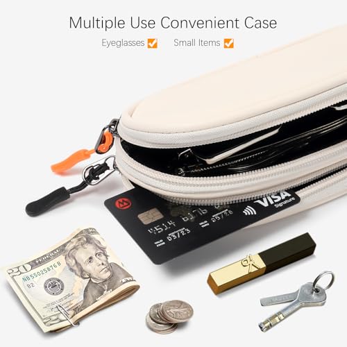 Image of Double Eyeglasses Case Soft Portable Zipper Sunglasses Pouch with Keychain Clip for Men Women