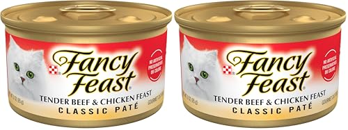 Image of Fancy Feast Purina Tender Beef and Chicken Feast Classic Grain Free Wet Cat Food Pate - 3 oz. Cans (Pack of 48)