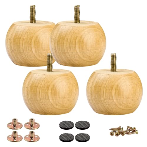 Patas de madera maciza de 5 cm, 4 patas de sofá redondas pequeñas y minimalistas, con perno M8 y placa de montaje para cama, sofá, tocador, armario, otomana