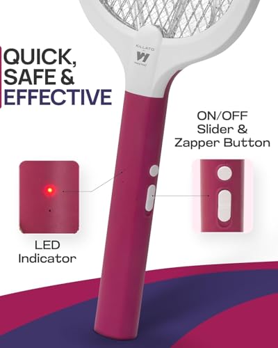 Image of Killato by Weird Wolf Heavy Duty Mosquito Racket Bat | Rechargeable Electric Fly Swatter | Mosquito Killer Racquet with Type-C Charging (Maroon)