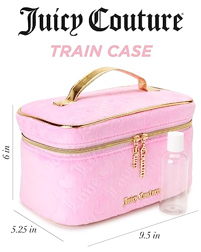 Juicy Couture Pink Makeup Bag Cosmetics Organizer Travel Essentials Train Case Velour Heart Logo2