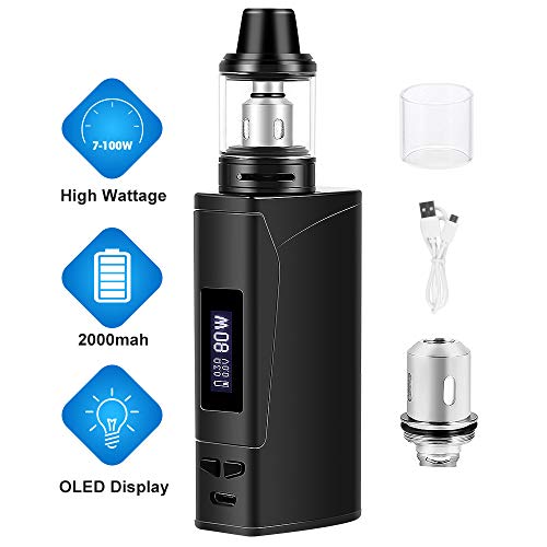 Sigaretta Elettronica, Starter kit sigaretta elettronica, Armor 100w, E Cigs, batteria ricaricabile 2000mah, kit Vape enorme con display, No E liquido, senza nicotina (Black)