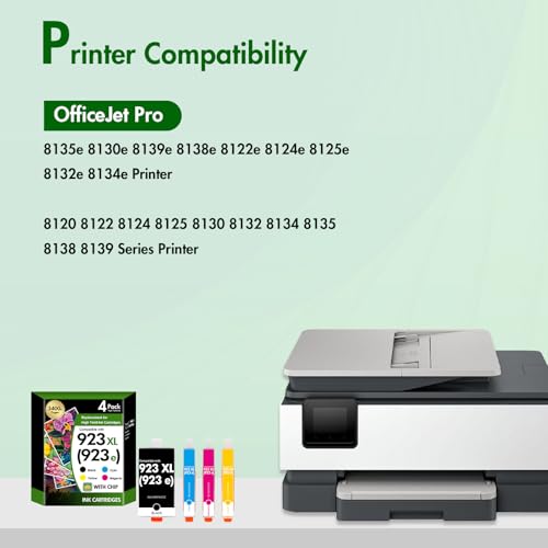 Image of 923 923XL 8130e Ink Cartridges Combo Pack with Chip: Replacement for HP 923e 923XL 923 Ink Cartridges for HP Printer OfficeJet Pro 8130e 8135e 8139e 8138e 8122e 8120 8124e 8125e 8130 8132e 8134e