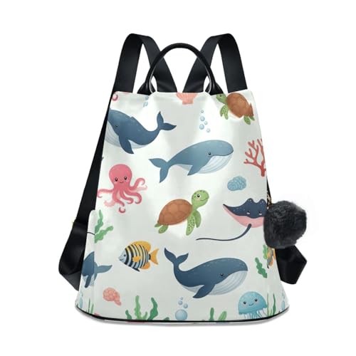 Sac à dos baleines pour femme avec fermeture éclair et motif animaux marins stylé