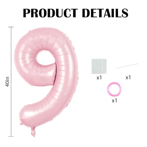 Image of TONIFUL 40 Inch Pastel Pink Number Balloon Balloon Big Pink Digital Balloon for Girl's Birthday Party Wedding Bridal Shower Engagement Anniversary Photo Shoot Supplies(Number 9)