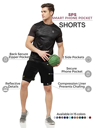 Image of TRUEREVO - 2 in 1 Running Sports Shorts for Men with Mobile Phone Pocket - Quick Dry & Lightweight Moisture-Wicking Active Wear, Gym Shorts for Men Workout - Double Layer Half Pant with Inner Tights