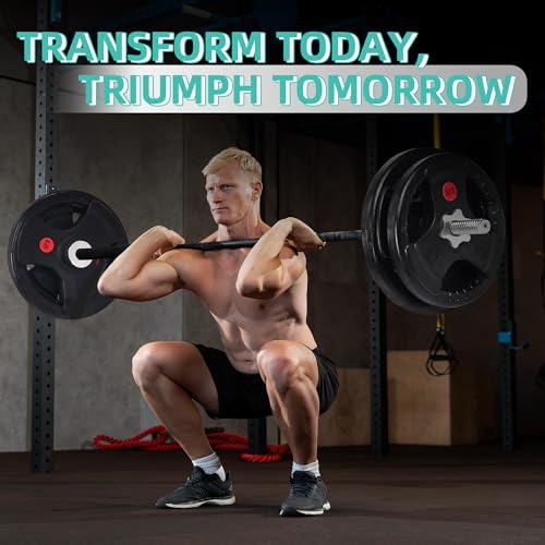 Image of Fitvids 1 Inch Standard Barbell Weight Plates and Bar Set, 5 FT Barbell Bar and 85 LB(2.5-25 LB) Barbell Weight Set for Home Gym Strength Training, Rubber Coate Design