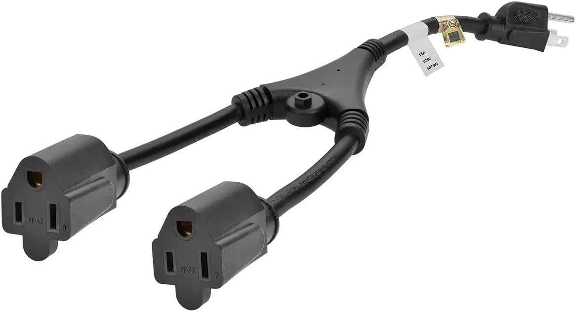 Monoprice 105309 Power Cord Splitter Cable - 14inch | 14AWG, 15A (NEMA 5-15P to 2x NEMA 5-15R) Black