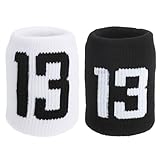 PATIKIL Sports Wristband Sweatbands for Men and Women, 2 Pcs Breathable Tennis Wrist Bands Absorbent Sweat Band Number 13 for Basketball Football Baseball Running Gym, Black/White
