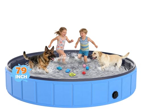 EPN Faltbares Hundepool Extra Großes Robustes PVC Schwimmbad mit Dickem Rutschfestem Boden Tragbares Planschbecken & Badebad für Haustiere und Hunde Sicher für den Außeneinsatz (200x40 cm)