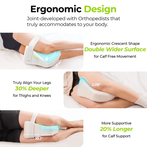 Auvon Contoured Knee Pillow Joint-Developed With Orthopedists (2 Covers Included), Cooling Memory Foam Leg Pillow With Strap For Side Sleepers, Spine Alignment And Pain Relief For Hips And Knee Joints #TOP2