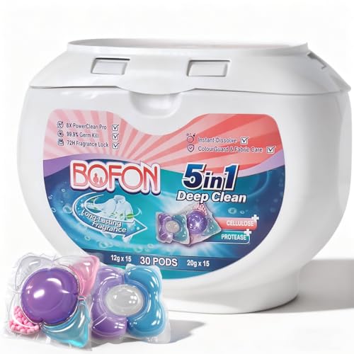 BOFON Detergente Lavadora Capsulas 15 × 12 g + 15 × 20 g | Fragancias exclusivas de IFF, Givaudan & Firmenich | Fragancia de microcápsulas 24 h | 10 × potencia de limpieza a 20 °C | Biodegradable