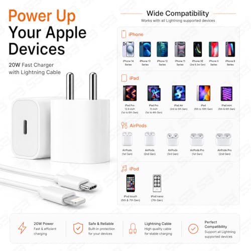 Image of SB 20W USB-C Fast Charger for iPhone, Power Delivery Wall Adapter, Type-C PD Charging Adapter Compatible with iPhone 14, 13, 12, 11, XR, iPad & AirPods