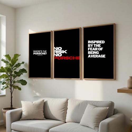 Image of DAKSHESTRY ARTWORKS Motivational Wall Art Set of 3 Frames | Luxury Car Quote Posters | Modern Black Framed Wall Decor for Living Room, Bedroom & Office | HD Printed Inspirational Artwork, 10 x 13 Inches