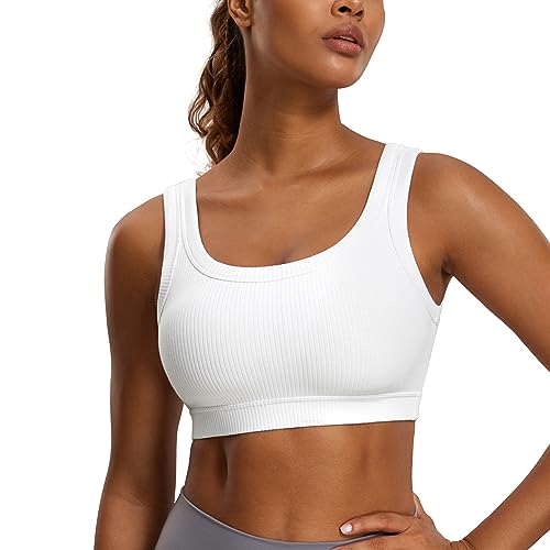 Image of CRZ YOGA Ribbed U Neck Sports Bras | Medium Support, Removable Pads, Casual, Wide Straps, for Women