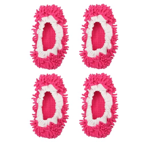 Image of MECCANIXITY Mop Slippers Washable Microfiber Floor Cleaning Shoes Cover Chenille Duster Foot Socks Tools for House Clean, Fuchsia 4 Pack
