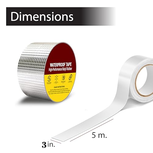 Image of Aluminium Butyl Waterproof Tape | Heavy Duty Leak Repair Sealing Tape | Self-Adhesive Roof, Pipe & Wall Crack Repair | Weatherproof & Heat Resistant (3 Inch (7.5CM*5M))