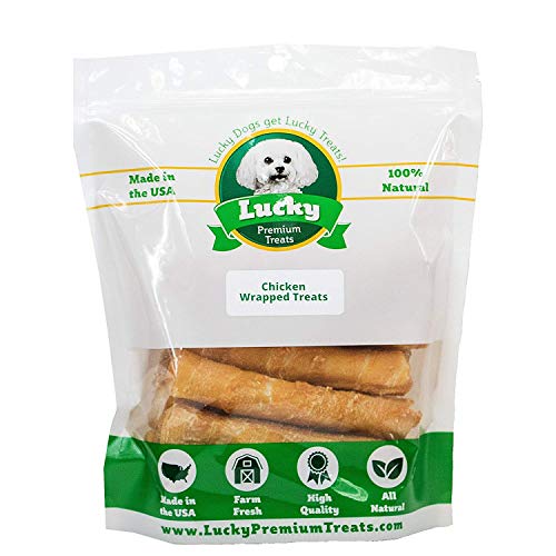 Lucky Premium Treats Chicken Wrapped Rawhide – All-Natural Rawhide and Chicken Dog Treats, Gluten Free Premium Medium Dog Treats (10 Chews)