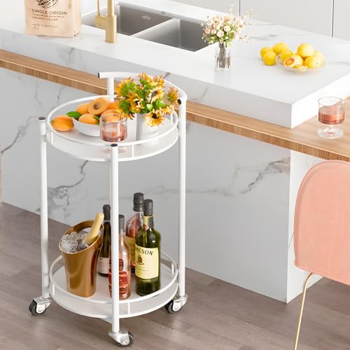 Carrito de servicio blanco redondo con acabado premium para hogar exclusivo 8