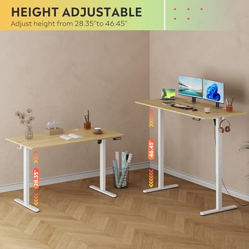 DEVAISE 55 x 28 Inches Electric Standing Desk, Adjustable Height Stand up Desk, Ergonomic Sit to Stand Desk with 3 Memory Preset, Adjustable Computer Desk for Home Office (Maple)