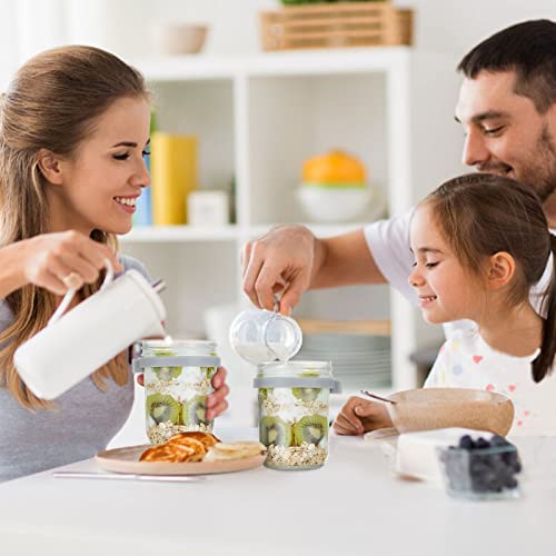 Overnight Oats Containers With Lid And Spoon, 12 Oz Glass Oatmeal Container Jars Set Of 2, Portable Cups With Wide Mouth Lid, Reusable Leak-Proof On The Go Cups For Cereal Yogurt And Parfait (Silver) #TOP1