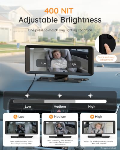 Image of LUCKVIEW BM5PRO Baby Car Camera for 2 Kids, 7.2 inch Split Screen Monitor | 1080P Car Baby Monitor, Automatic Night Vision, 2 Cameras for Rear Facing Seat, 360 Degree Headrest Mount (Orange)
