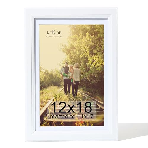 KTKDE 12x18 Wooden Picture Frame Display Pictures 11x17 with Mat or 12x18 Without Tempered Glass 18 by 12 White Frame Wall Gallery Photo Frames Poster Frame best gift