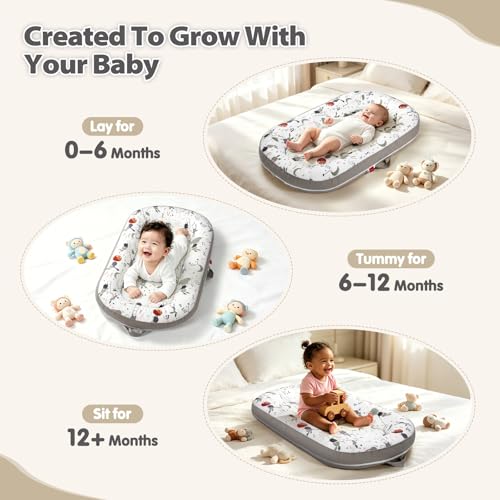 Image of BUTOA Baby Lounger - Breathable Soft Baby Nest, Portable Infant Support Cushion Tummy Time Mat for 0-24 Months, Infant Lounger for Home and Travel, Ideal Newborn Babies Essentials Baby Shower Gifts