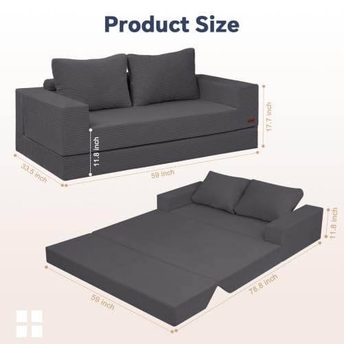 Image of COMAX Boneless Loveseat, 59 inch Convertible Sofa Bed, Folding Small Futon