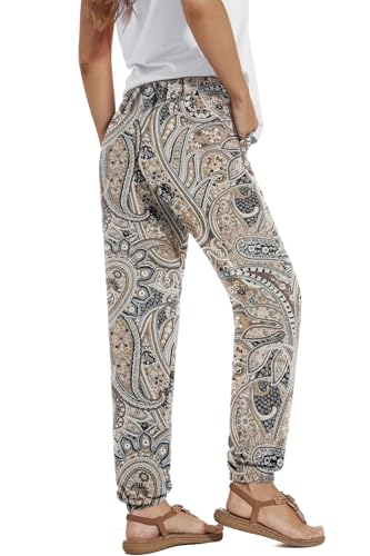 YUTILA Damen Sommer Lang Sommerhose - Leichte und Luftige High Waist Freizeithose - Casual, Lockere, Strandhose mit Kordelzug und Taschen