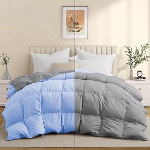Image of Super Comfort Reversible 500 GSM Comforter King Size (90 inchX106 inch) - Heavy Winter Comforter 500 GSM Microfiber Fill - Duvet /Blanket King Size - Sky Blue /Silver Grey Color