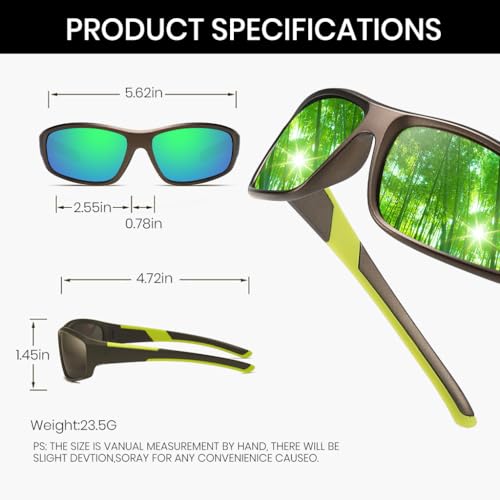 Image of PROBEROS HD Polarized Riding Sunglasses for Men - UV Protection, Anti-Glare, Stylish Riding Glasses with Case, Eyeglass Strap, Cleaning Cloth & Storage Bag (Green)